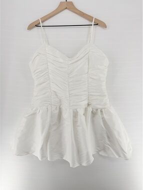 Altar’d State White Ruched Ruffle Mini Dress – Size 2XL